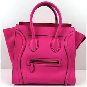 Celine Fluo Pink Drummed Leather Mini Luggage Tote Bag